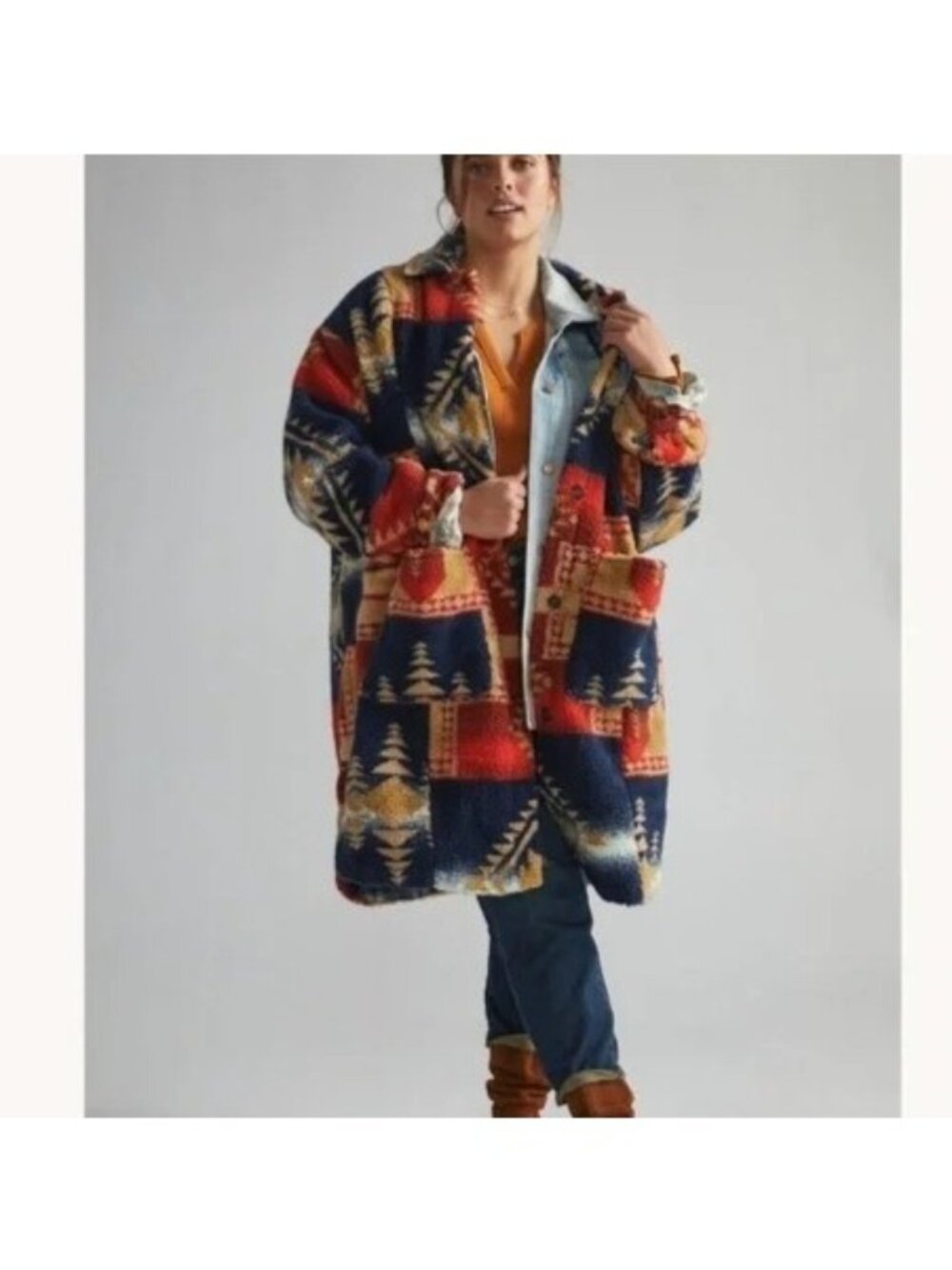 Anthropologie Pilcro Southwestern Sherpa Duster Jacket Country Fleece Womens XS